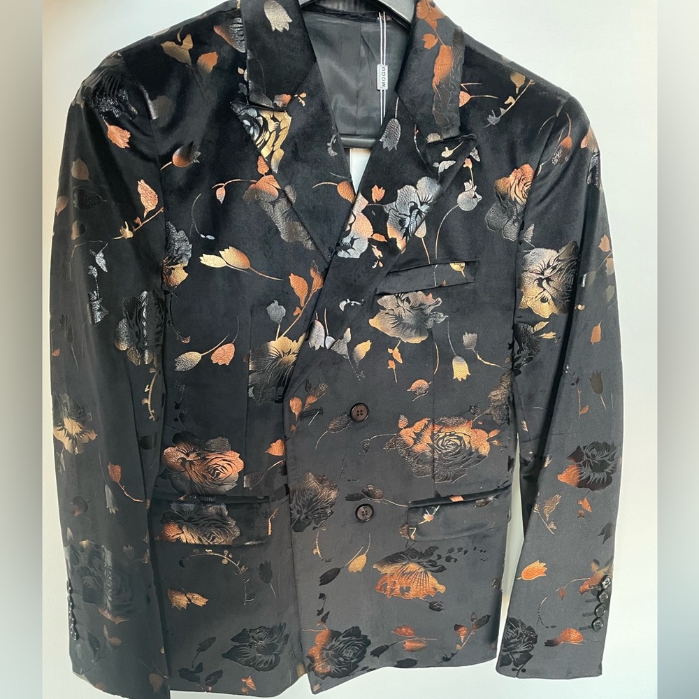 Black Velvet Floral Suit Blazer
